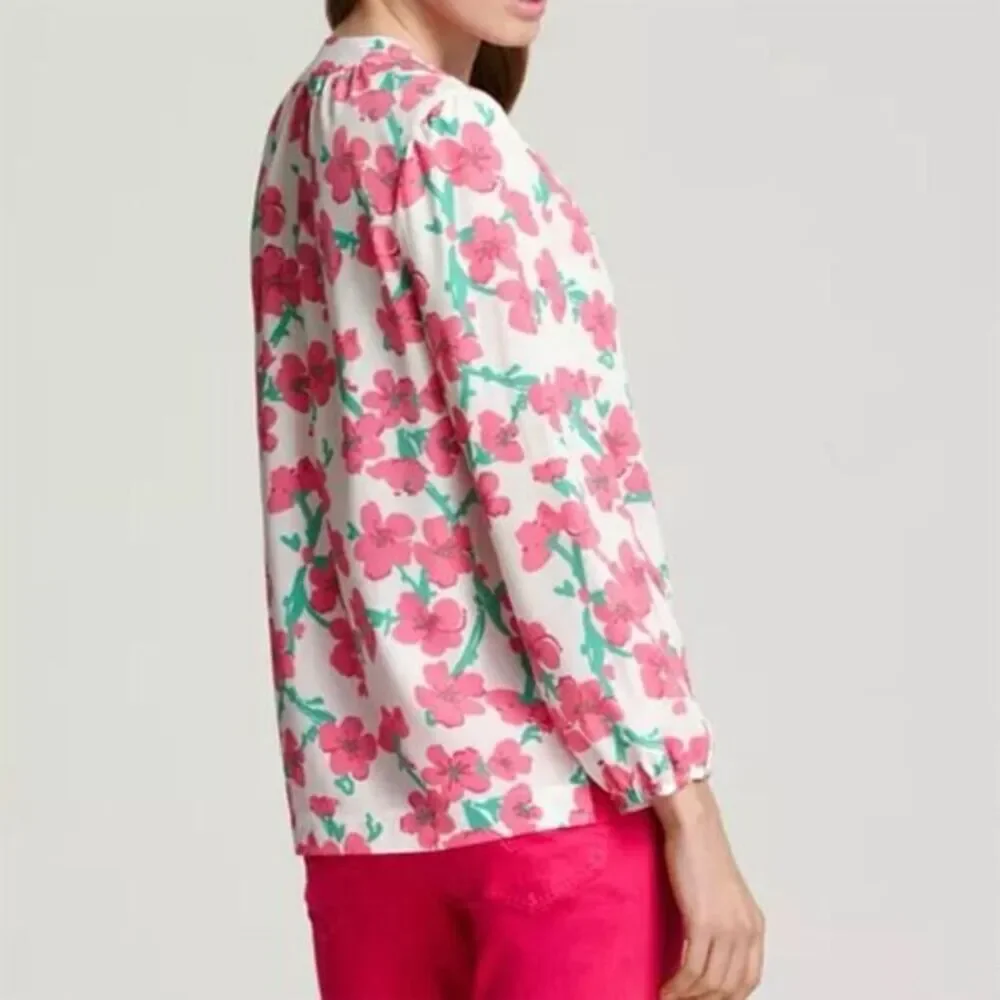 Lilly‎ Pulitzer Alima Women's Pink Floral and Trees V-Neck Blouse Size S - Picture 2 of 10